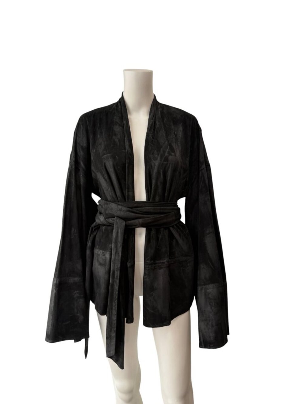 NWT $2695 Urban Zen Black Coated Suede Open Cut-Out Cardigan Jacket size Medium